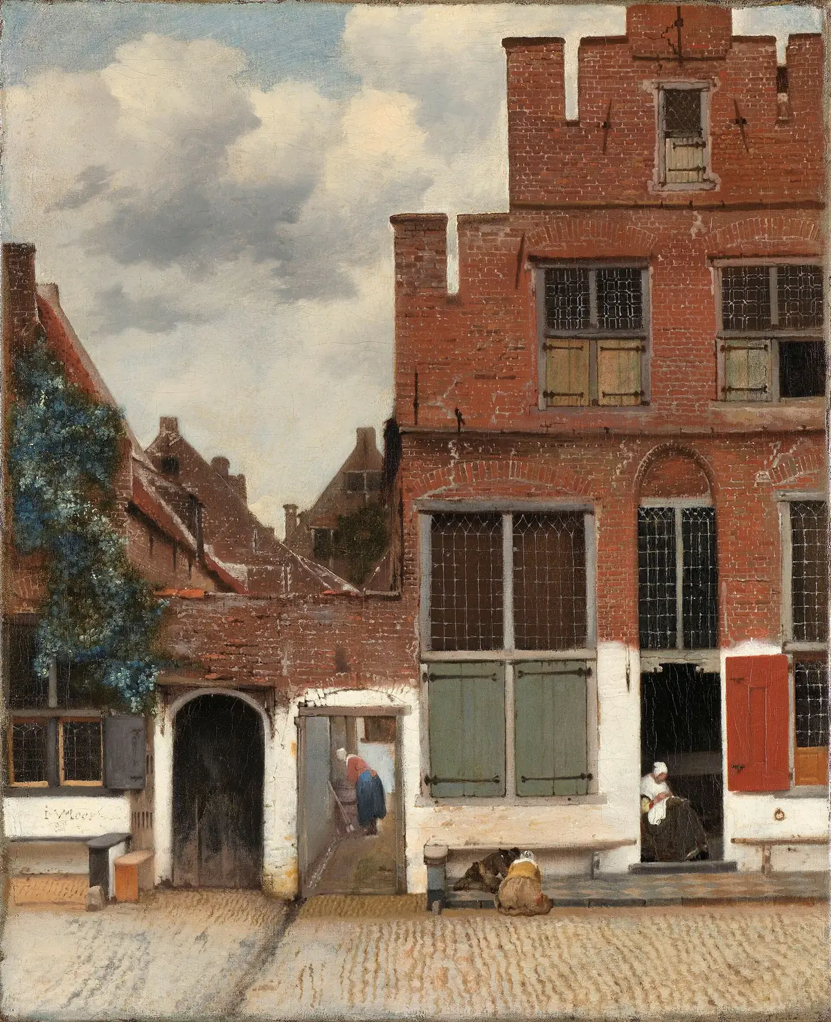 Johannes Vermeer, La stradina: facciate di case a Delft, una donna sulla soglia e un’altra al lavoro nel cortile.